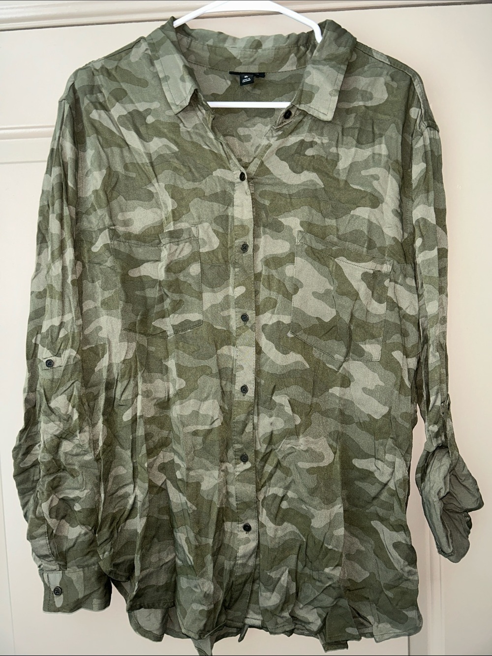 a.n.a Olive Green Camo Button-Down Shirt